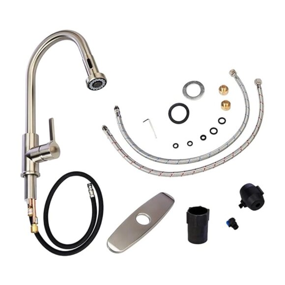 NWT: Modern Pull-Down Kitchen Sprayer Faucet, Satin Nickel - Picture 7 of 14